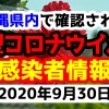 2020年9月30日に発表された沖縄県内で確認された新型コロナウイルス感染者情報一覧