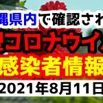 2021年8月11日に発表された沖縄県内で確認された新型コロナウイルス感染者情報一覧